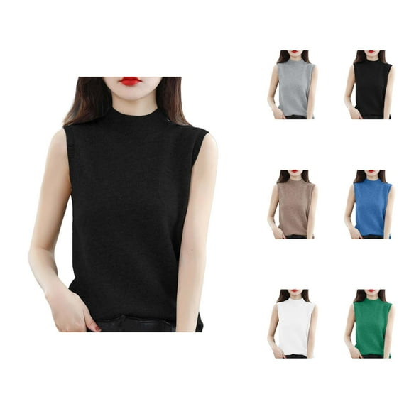 Womens Oversized Sweater Vest Sleeveless Pullover for Fall and Winter Half Turtleneck Vest Women's Sleeveless Bottoming Shirt