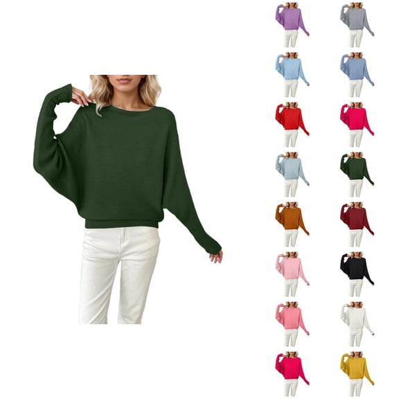 Womens Oversized Sweaters 2026 Fall Winter Casual Batwing Sleeve Crewneck Knit Pullover Sweater