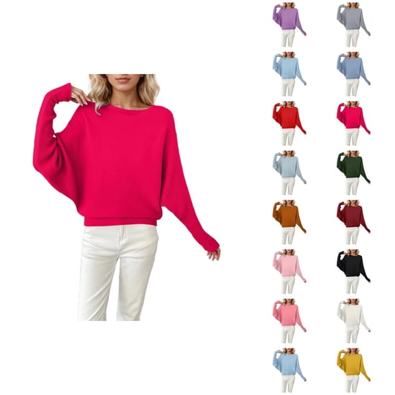 Womens Oversized Sweaters 2026 Fall Winter Casual Batwing Sleeve Crewneck Knit Pullover Sweater