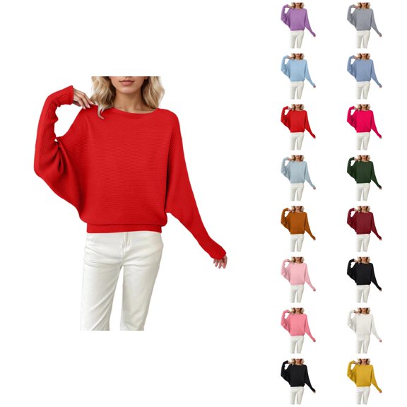 Womens Oversized Sweaters 2026 Fall Winter Casual Batwing Sleeve Crewneck Knit Pullover Sweater