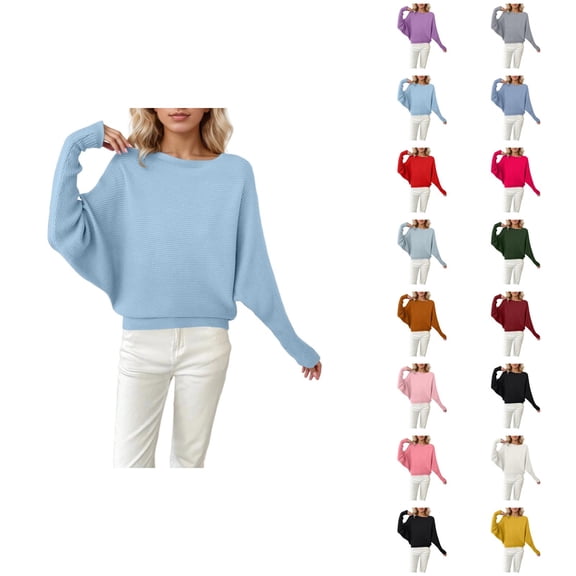 Womens Oversized Sweaters 2026 Fall Winter Casual Batwing Sleeve Crewneck Knit Pullover Sweater