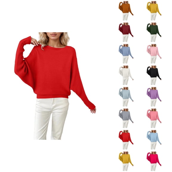 Womens Oversized Sweaters 2026 Fall Winter Casual Batwing Sleeve Crewneck Knitted Pullover Sweater