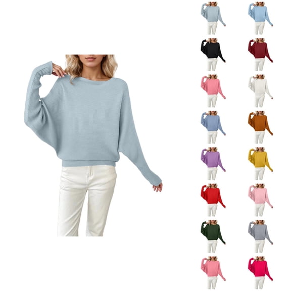 Womens Oversized Sweaters 2026 Fall Winter Casual Batwing Sleeve Crewneck Knitted Pullover Sweater
