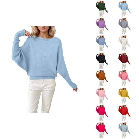 Womens Oversized Sweaters 2026 Fall Winter Casual Crewneck Batwing Sleeve Knit Pullover Sweater