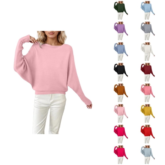 Womens Oversized Sweaters 2026 Fall Winter Casual Crewneck Batwing Sleeve Knit Pullover Sweater