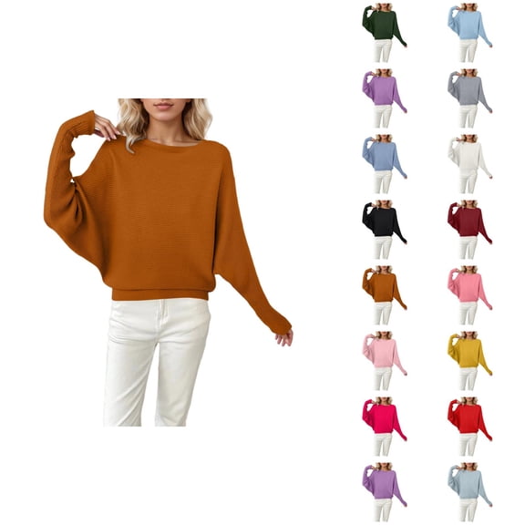 Womens Oversized Sweaters 2026 Fall Winter Casual Crewneck Batwing Sleeve Knit Pullover Sweater