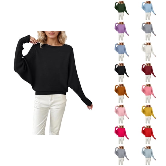 Womens Oversized Sweaters 2026 Fall Winter Casual Crewneck Batwing Sleeve Knit Pullover Sweater