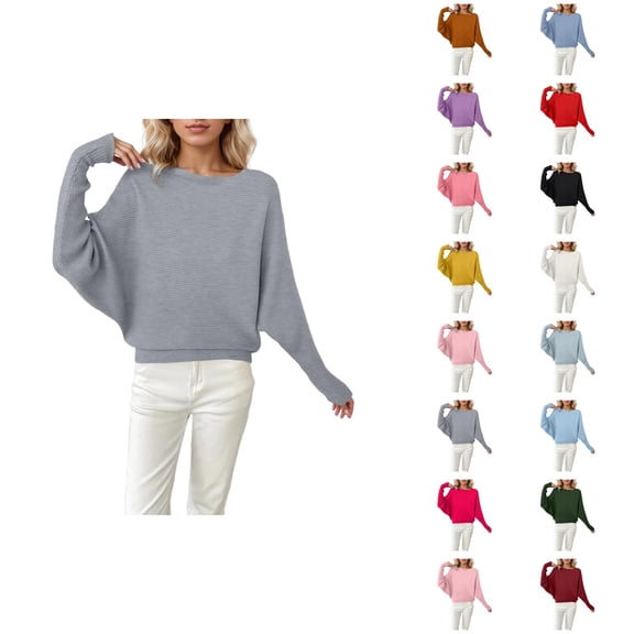 Womens Oversized Sweaters 2026 Fall Winter Trendy Batwing Sleeve Crewneck Knitted Pullover Sweater