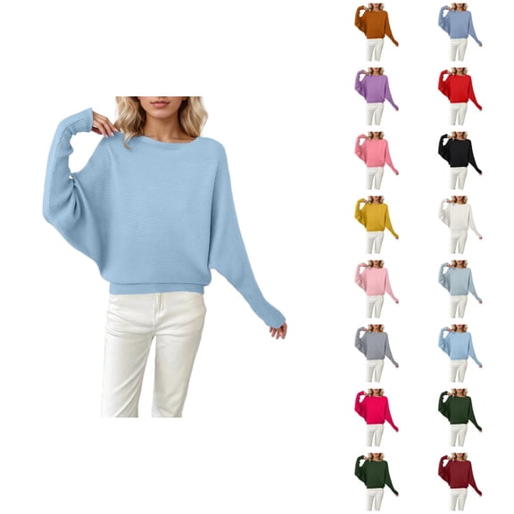 Womens Oversized Sweaters 2026 Fall Winter Trendy Batwing Sleeve Crewneck Knitted Pullover Sweater