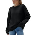 thumbnail image 1 of Womens Oversized Sweaters Ribbed Knit Details Soft Knit Pullover Long Sleeve Tops Casual Fall Crewneck Sweatshirts (2XL, Black), 1 of 6