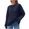 thumbnail image 1 of Womens Oversized Sweaters Ribbed Knit Details Soft Knit Pullover Long Sleeve Tops Casual Fall Crewneck Sweatshirts (2XL, Navy), 1 of 6