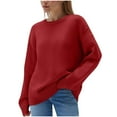 thumbnail image 1 of Womens Oversized Sweaters Ribbed Knit Details Soft Knit Pullover Long Sleeve Tops Casual Fall Crewneck Sweatshirts (3XL, Red), 1 of 6