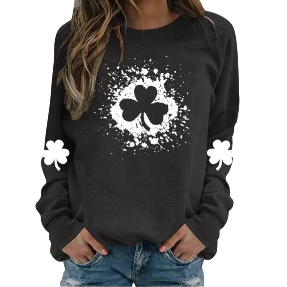 Womens Oversized Sweatshirt 2D Print Hoodless Crewneck Long Sleeve Casual Pullover Plus Size Sweatshirts for Women Black L