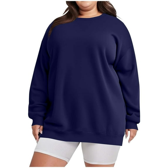 Womens Oversized Sweatshirt Casual Long Sleeve Blouses Plus Size Loose Pullover Tops Solid Color Fall Winter Sweater Women's Round Neck Sweatshirts