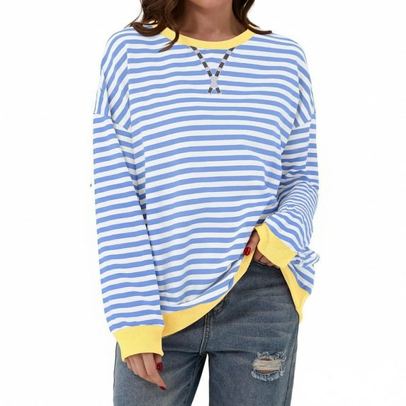 Womens Oversized Sweatshirt Color Blocks Long Sleeve Crewneck Sweatshirts Pullover Top Casual Loose Fall Shirts Tops