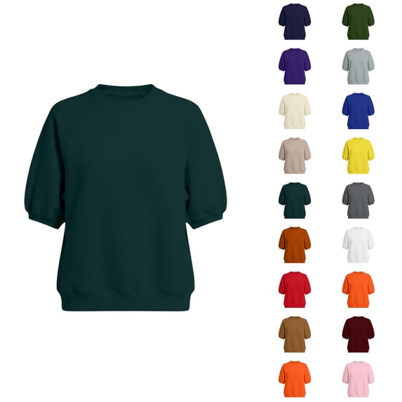 Womens Oversized Sweatshirt Crewneck Puff Sleeve Top Loose Fit Short Sleeve Pullovers