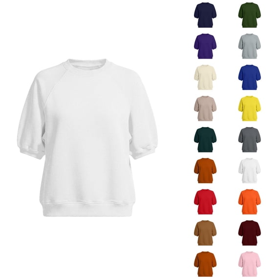 Womens Oversized Sweatshirt Crewneck Puff Sleeve Top Loose Fit Short Sleeve Pullovers