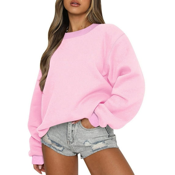Womens Oversized Sweatshirt Crewneck Pullover Casual Long Sleeve Tops Basic Fall Fashion Outfits 2025 Pink 2XL