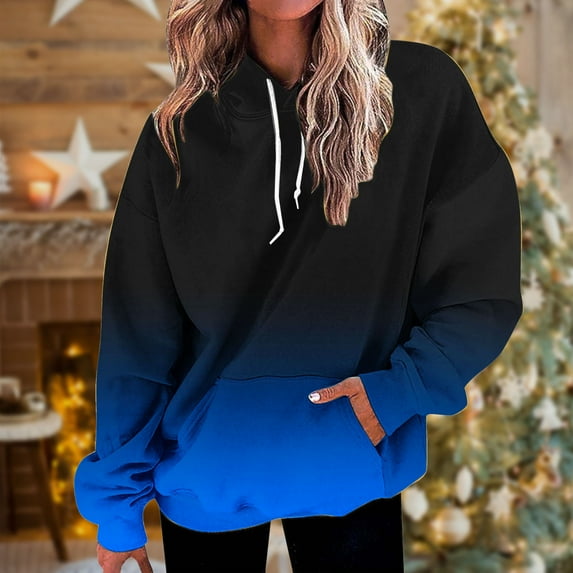 Womens Oversized Sweatshirt Drawstring Tie Dye Hoodie,Oversize Hoodie for Women Gradient Color Hooded Sweatshirts Fall Winter Fashion Clothes