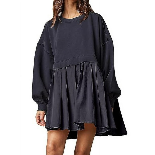 Womens Oversized Sweatshirt Dress Long Sleeve Crewneck Pullover Tops Relaxed Fit Sweatshirts Mini Dress