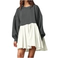 thumbnail image 1 of Womens Oversized Sweatshirt Dress Patchwork Long Sleeve Crewneck Pullover Tops Relaxed Fit Flowy Pleated Sweatshirt Mini Dresses, 1 of 4
