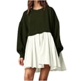 thumbnail image 1 of Womens Oversized Sweatshirt Dress Patchwork Long Sleeve Crewneck Pullover Tops Relaxed Fit Flowy Pleated Sweatshirt Mini Dresses, 1 of 4
