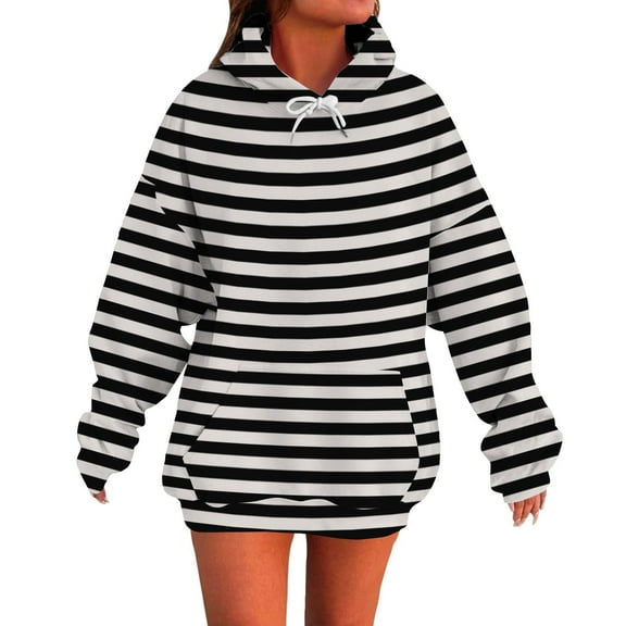 Womens Oversized Sweatshirt Dress Shirts 2025 Fashion Striped Hoodies Sweatshirts Y2K Outfits Casual Loose Drawstring Pullover Hooded Sweaters Fall Long Sleeve Tunic Hoody Tops with Pockets
