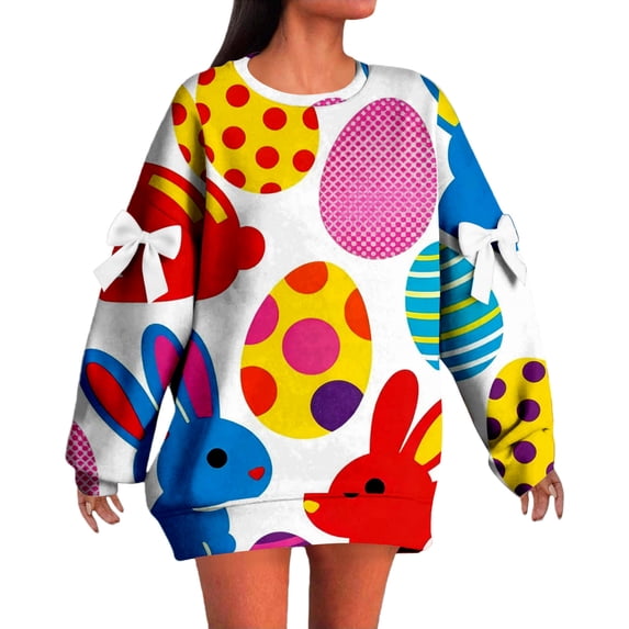 Womens Oversized Sweatshirt Easter Cute Fun Print Long Sleeve Comfort Casual Pullover Plus Size Sweatshirts for Women Colorful L