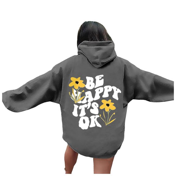 Womens Oversized Sweatshirt Fall Winter Relaxed Fit Hooded Long-sleeved Blouson Cold Shoulder Drawstring Graphiprint Pullover Cotton Hoodie Sweatshirts(Dark Gray,L)