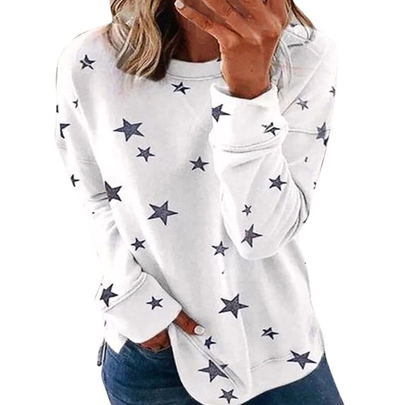 Womens Oversized Sweatshirt Fashion Star Print Loose Fit Pullover Sweatshirt Round Neck Long Sleeve Winter Loungwear Outfits