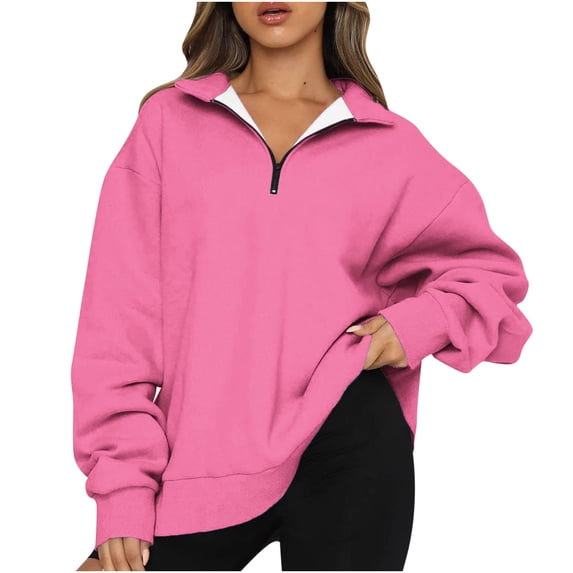Womens Oversized Sweatshirt Half Zip,Women's Causal 1/4 Zip Pullover Long Sleeve Collar Sweatshirts Solid Color V Neck Pullover Tops Drop Shoulder Fleece Workout Sweater