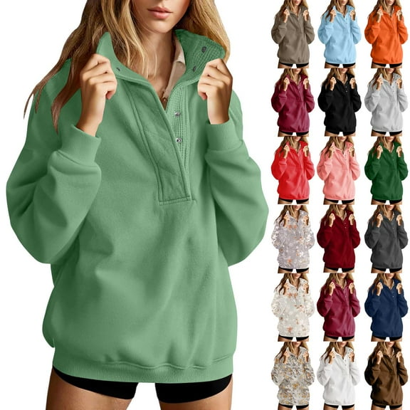 Womens Oversized Sweatshirt Long Sleeve Henley Fleece Pullover Tops Casual Button Loose Fit Sweatshirts Fall Winter Fashion Outfits