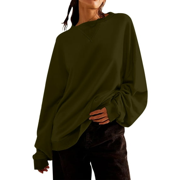 Womens Oversized Sweatshirt Loose Crew Neck Long Sleeve Shirts Casual Solid Color Pullover Tops Fall Clothes (Army Green XXL)