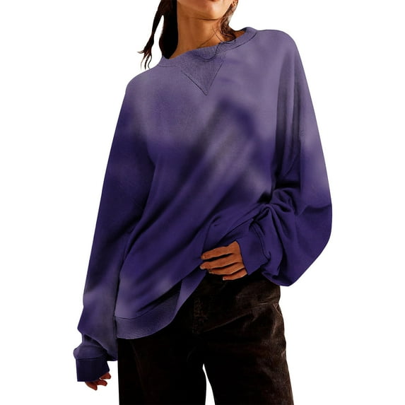 Womens Oversized Sweatshirt Loose Crew Neck Long Sleeve Shirts Casual Solid Color Pullover Tops Fall Clothes (Purple XL)