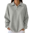 thumbnail image 1 of Womens Oversized Sweatshirt Loose Fit Waffle Henley Shirts Casual Collared 1/4 Button Down Sweater Pullover,XL, 1 of 3