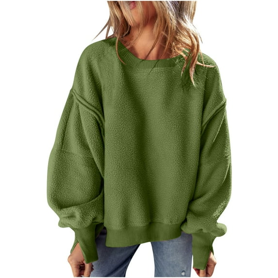 Womens Oversized Sweatshirt Plus Size Winter Pullover Long Sleeve Loose Top Round Neck Batwing Sweaters for Women (Green M)