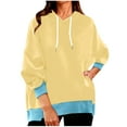 thumbnail image 1 of Womens Oversized Sweatshirt Pullover Hoodies Colorblock Ribbed Cuffs Casual Fashion Drawstring Hooded Sweaters (XL, Yellow), 1 of 6