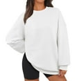 thumbnail image 1 of Womens Oversized Sweatshirt Ribbed Knit Pullover Casual Long Sleeve Crewneck Sweatshirt Loose Fit Lightweight Tops, 1 of 4