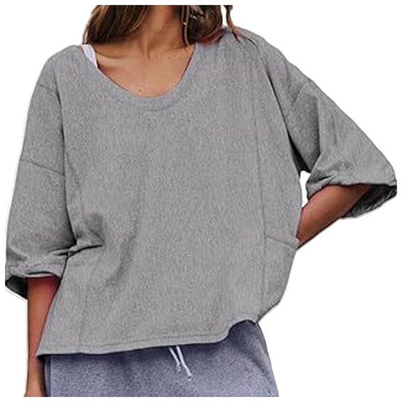 Womens Oversized Sweatshirt U Neck Long Sleeve Pullover Fall Casual Loose Slouchy Tunic Top Outfits