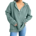 thumbnail image 1 of Womens Oversized Sweatshirt, Yigetop Womens Fashion 2025 Oversized Long Sleeve Hoodie Button Down V Neck Sweatshirt Side Slit Casual Pullover Tops Sweatshirt Women Green XL, 1 of 3