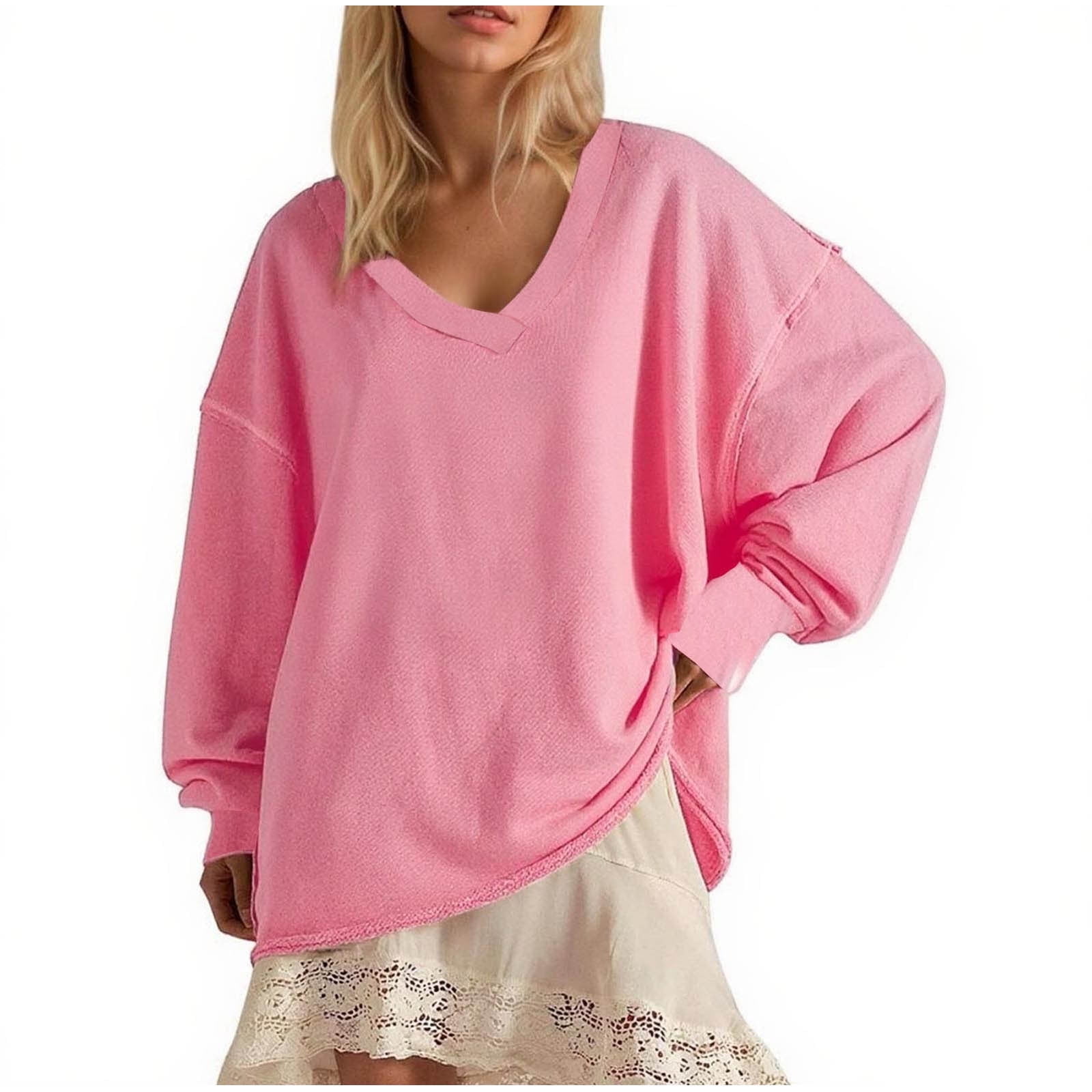 Womens Oversized Sweatshirt no Hood, V-Neck, Solid Color