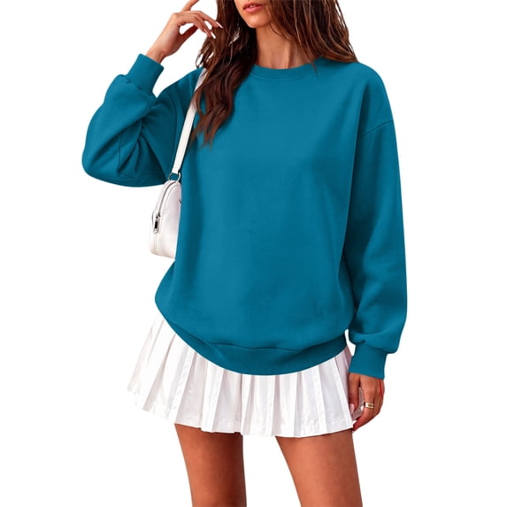 Womens Oversized Sweatshirts Basic Solid Pullover Tops Fall Winter Long Sleeve Crewneck Clothes