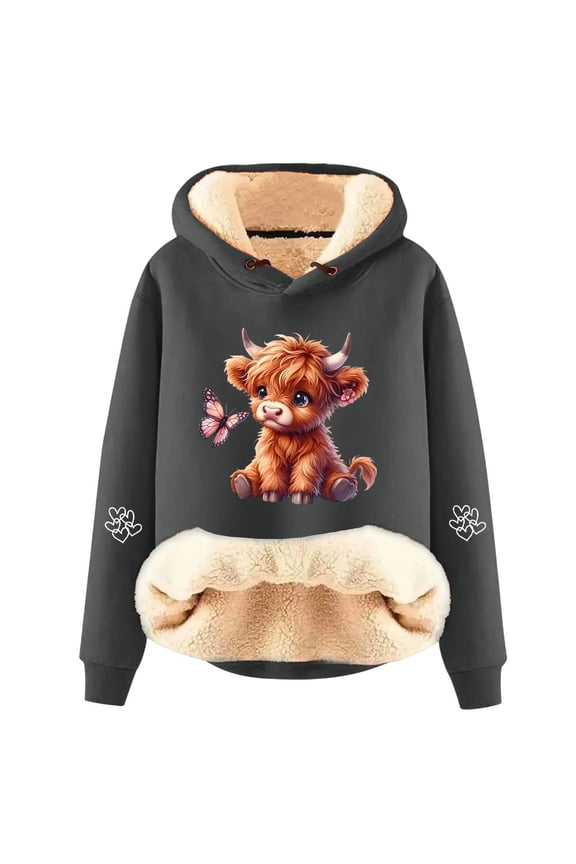 Womens Oversized Sweatshirts Casual Pullover Hoodie with Adorable Cow Print Fashion Long Sleeve Sweatshirt for Cozy Comfort Pullover Dark Gray M