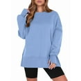 thumbnail image 1 of Womens Oversized Sweatshirts Crew Neck Long Sleeve Shirts Casual Loose Slit Fall Outfits Blue L, 1 of 7