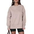thumbnail image 1 of Womens Oversized Sweatshirts Crew Neck Long Sleeve Shirts Casual Loose Slit Fall Outfits Light Khaki L, 1 of 9