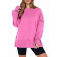 thumbnail image 1 of Womens Oversized Sweatshirts Crew Neck Long Sleeve Shirts Casual Loose Slit Fall Outfits Pink M, 1 of 7