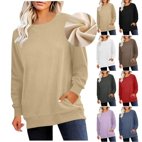 Womens Oversized Sweatshirts Crewneck Long Sleeve Fleece Pullover Tops Fall Winter Shirts Fashion Clothes with Pockets