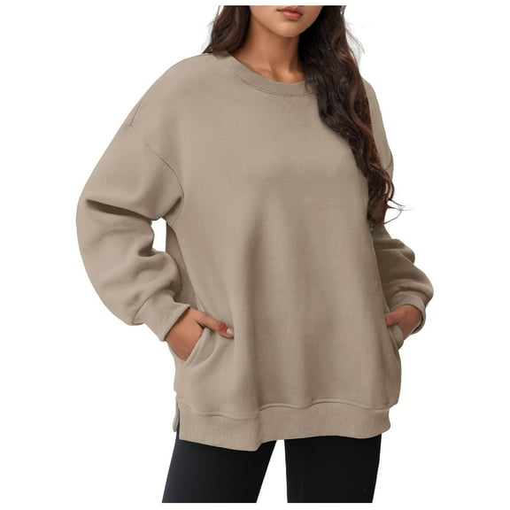 Womens Oversized Sweatshirts Crewneck Long Sleeve Tops with Pocket Fall Fashion Casual Loose Fit Pullover Shirts