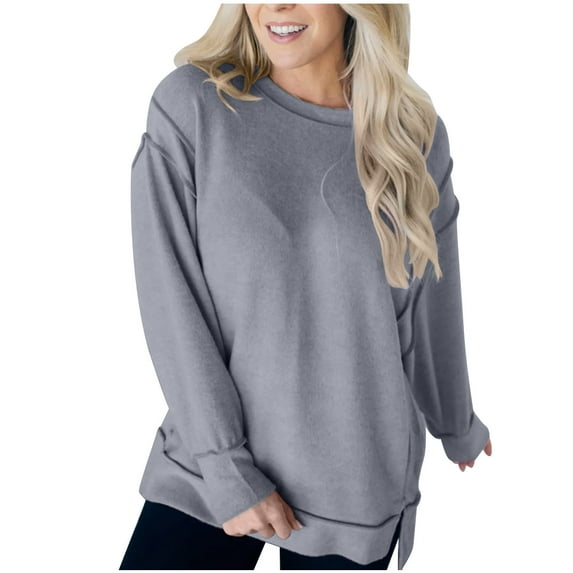 Womens Oversized Sweatshirts Crewneck Pullover Shirts Fall Y2k Split Tunic Tops Preppy Clothes
