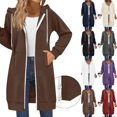 thumbnail image 1 of Womens Oversized Sweatshirts Fall Fashion Hoodies Loose Solid Color Pocket Long Sleeved Double Zipper Shirts Clothes Outfits Coffee S, 1 of 9